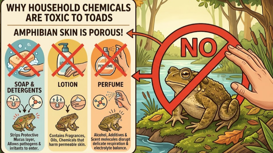 화장품이나 세정제가 묻은 손으로 두꺼비를 만지는 위험성을 경고하는 인포그래픽