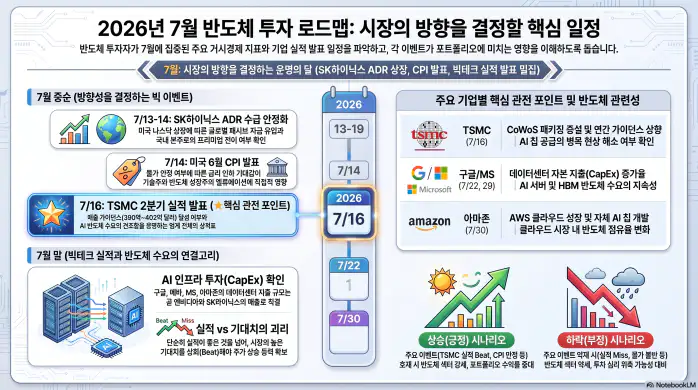 2026년 7월 주요 일정 총정리. SKHY ADR, 미국 CPI, TSMC 실적, 빅테크 어닝까지