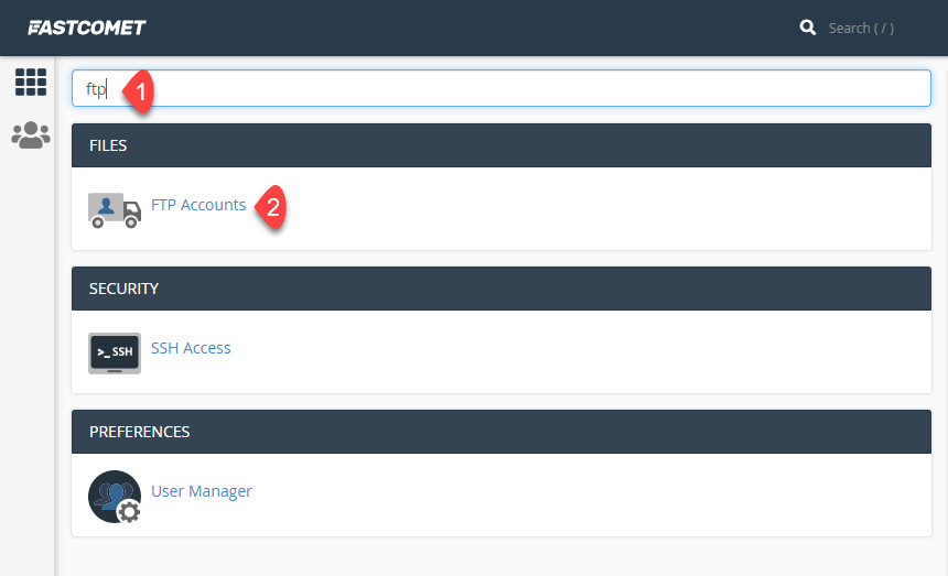 cPanel의 FTP 계정 툴