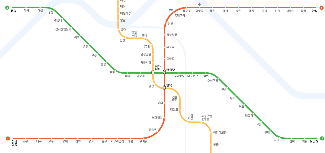 대구지하철 1호선 역별 첫차 시간 막차 시간 지하철 노선도1