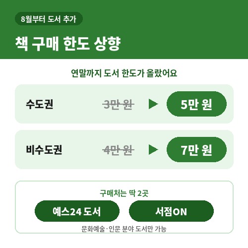 청년문화예술패스 도서 구매 한도 상향 예스24 서점ON 구매처