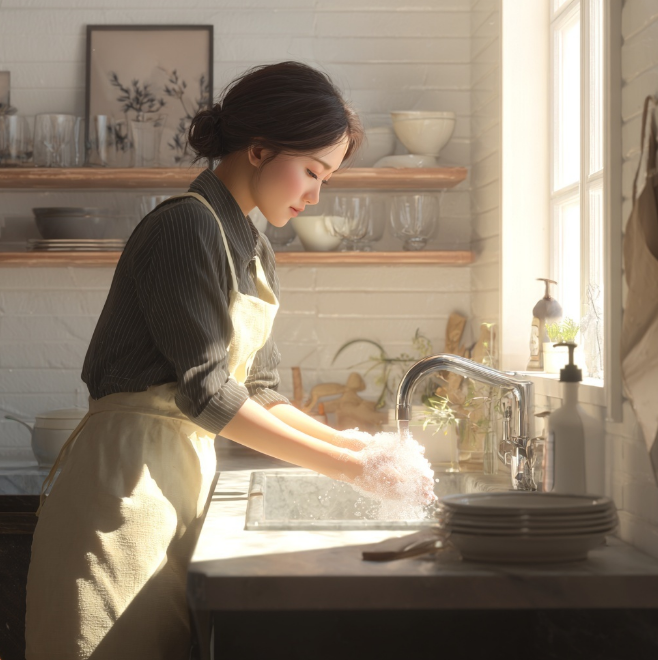 굴을 씻고 있는 아주머니