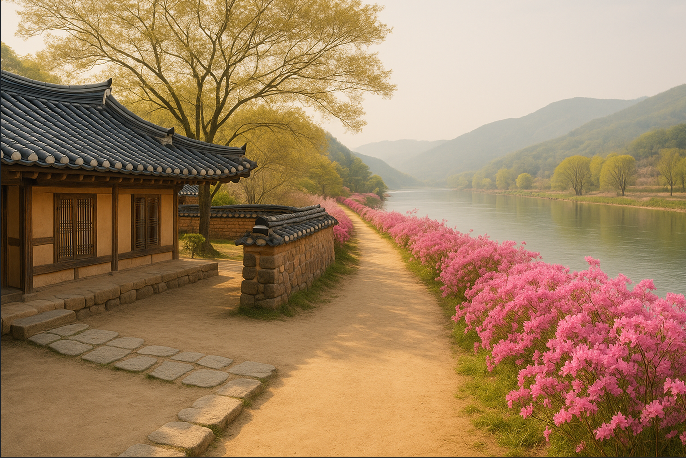 철쭉길이 쭉 있는 꽃 사진