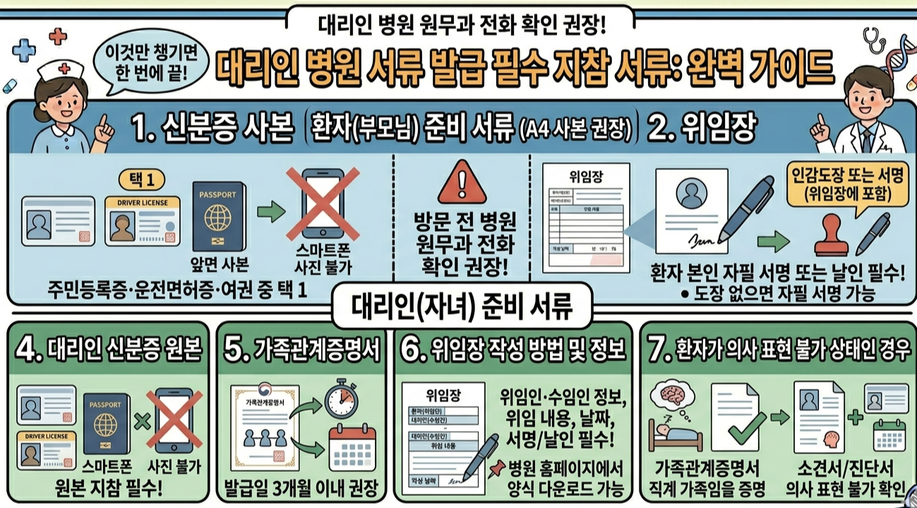 우리 부모님 대신 병원 서류 뗄 때 주의사항｜대리인 발급 시 필수 지참 서류 총정리