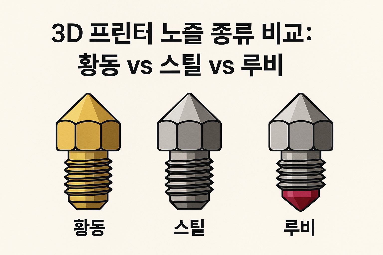 3D 프린터 노즐 종류별 비교 인포그래픽
