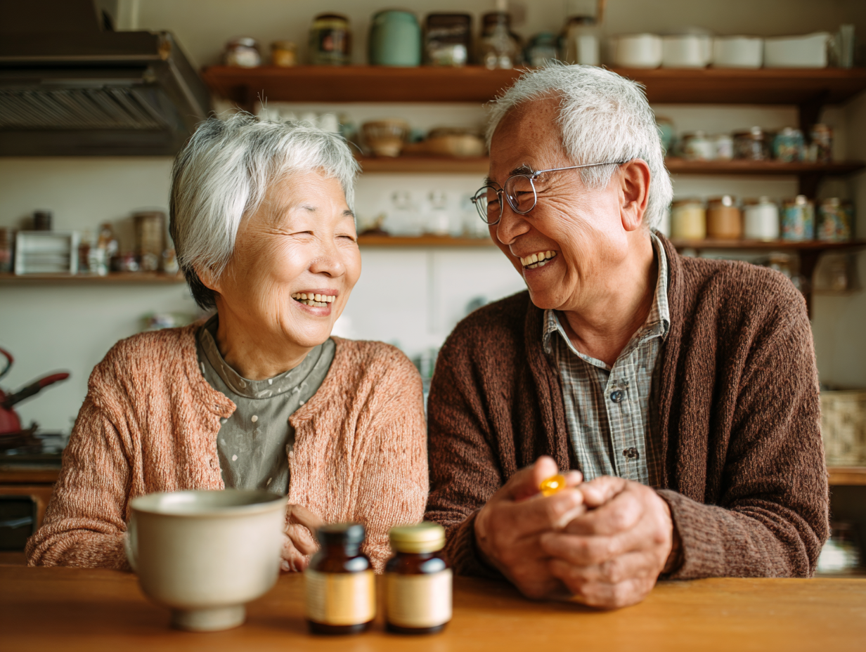 매일 잊지 않고 포스파티딜세린 치매예방 영양제를 섭취하며 뇌 건강을 챙기는 부모님의 모습
