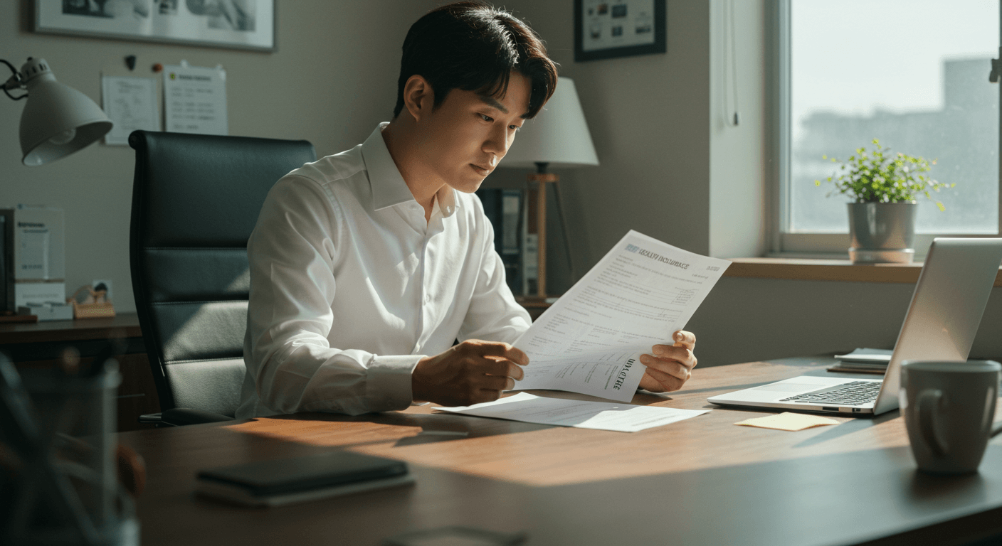 직장인이 국민건강보험 환급금 관련 서류를 확인하는 모습 1
