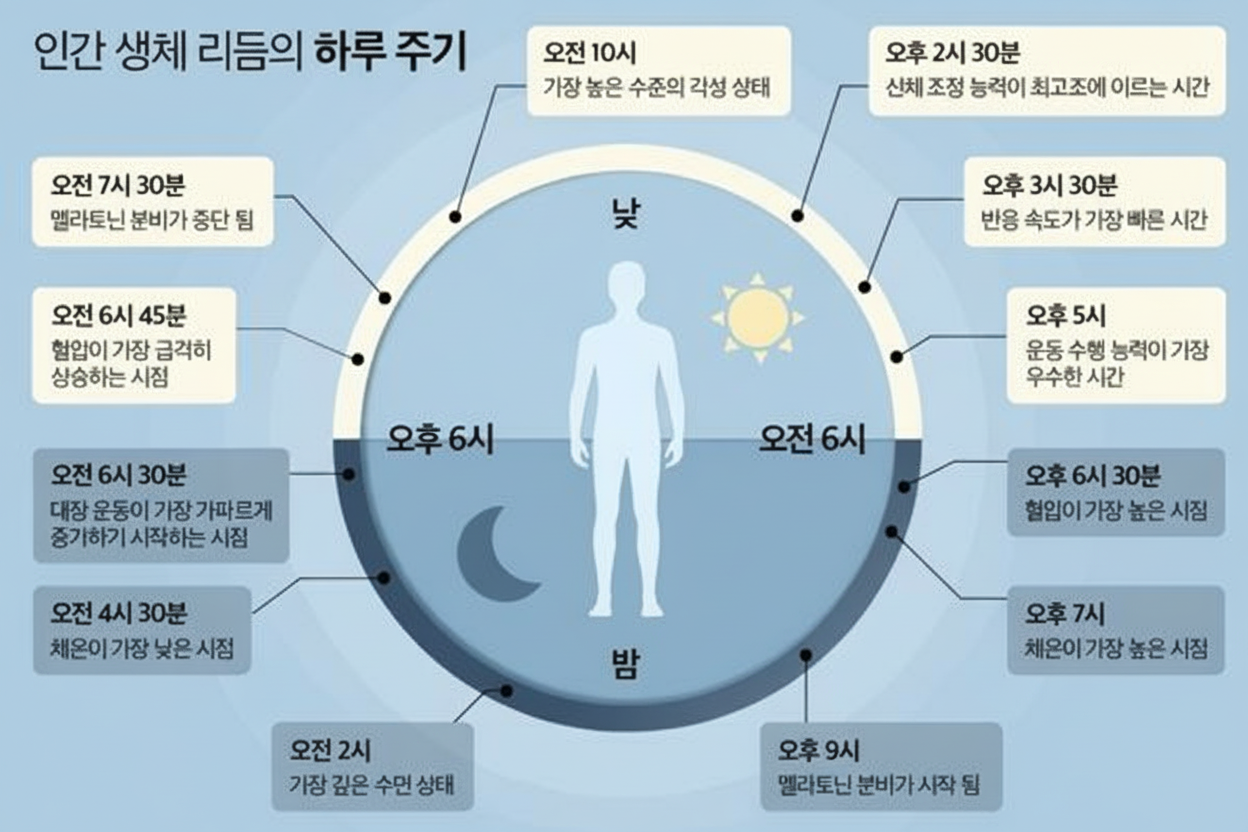 인간의 생체 리듬 하루주기 이미지