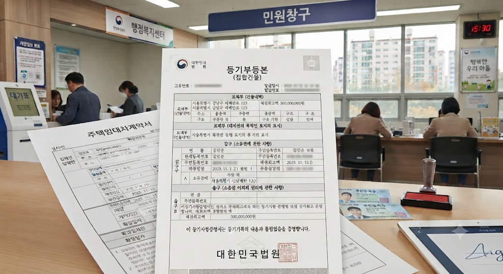 확장일자뿐 아니라 등기부등본도 확인하는 모습