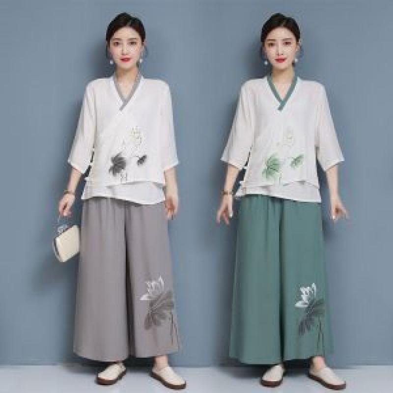 계량한복여성 퓨전한복 일상한복 봄 여름 린넨 와이드팬츠 상하의세트