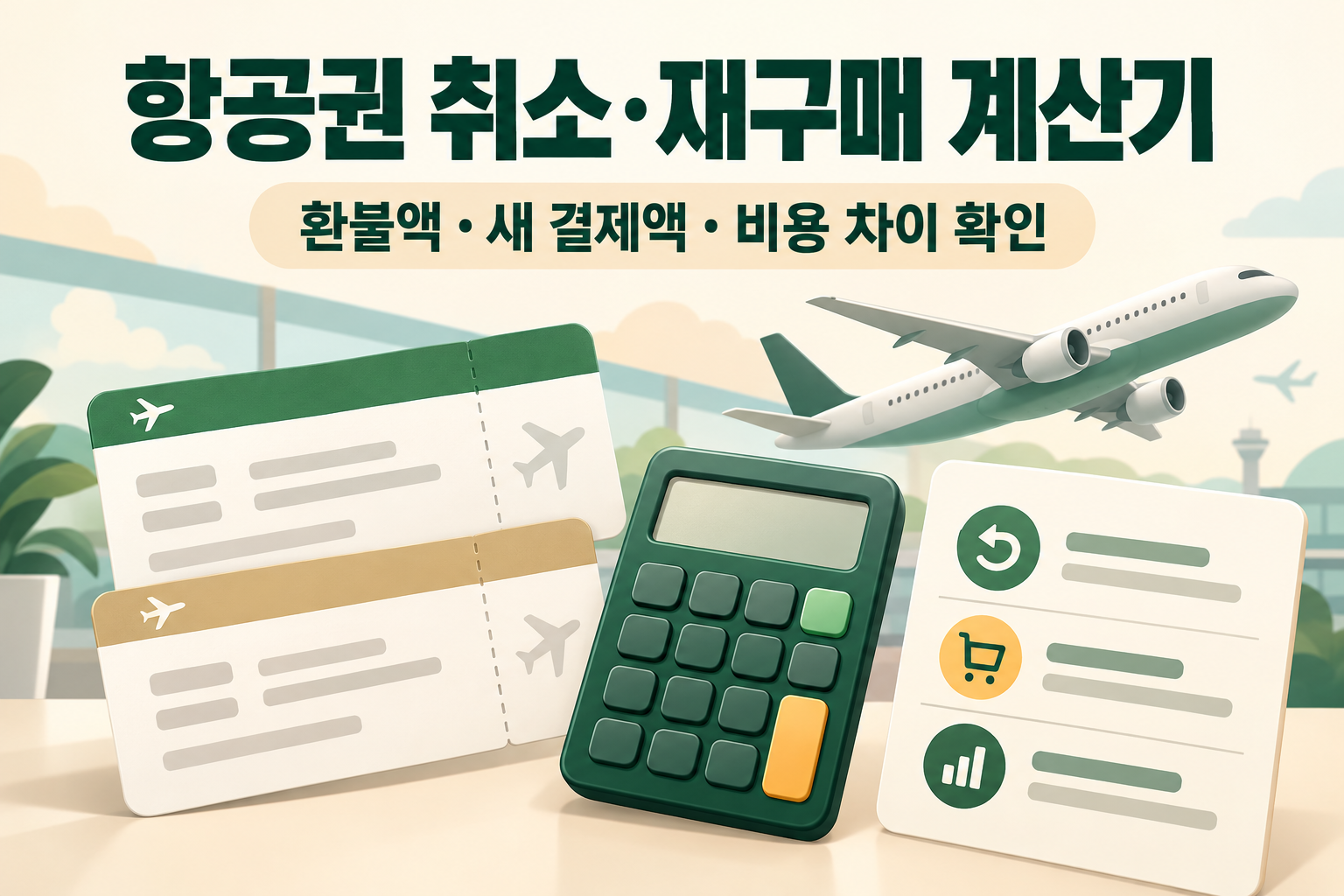 항공권 취소&middot;재구매 계산기 - 환불액과 새 항공권 가격으로 손익 확인