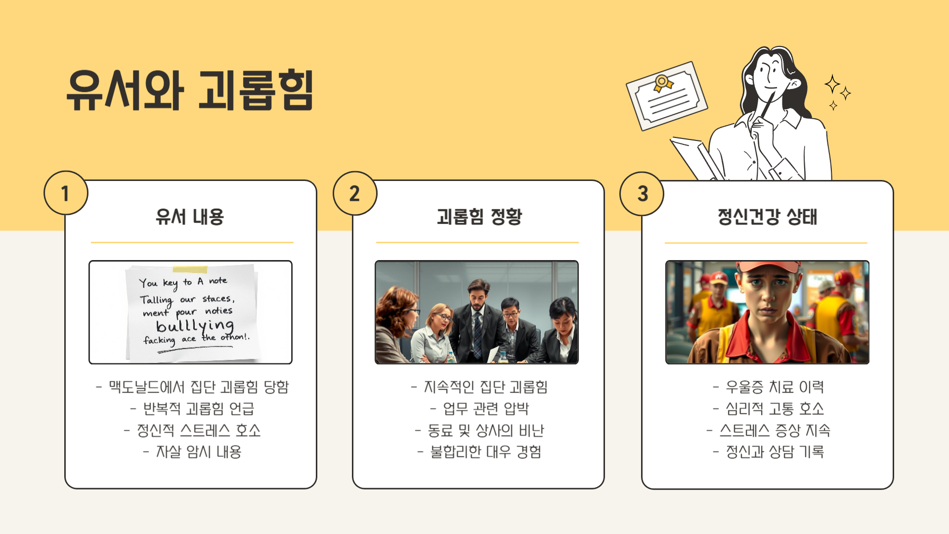 유서 내용과 직장 내 괴롭힘 정황