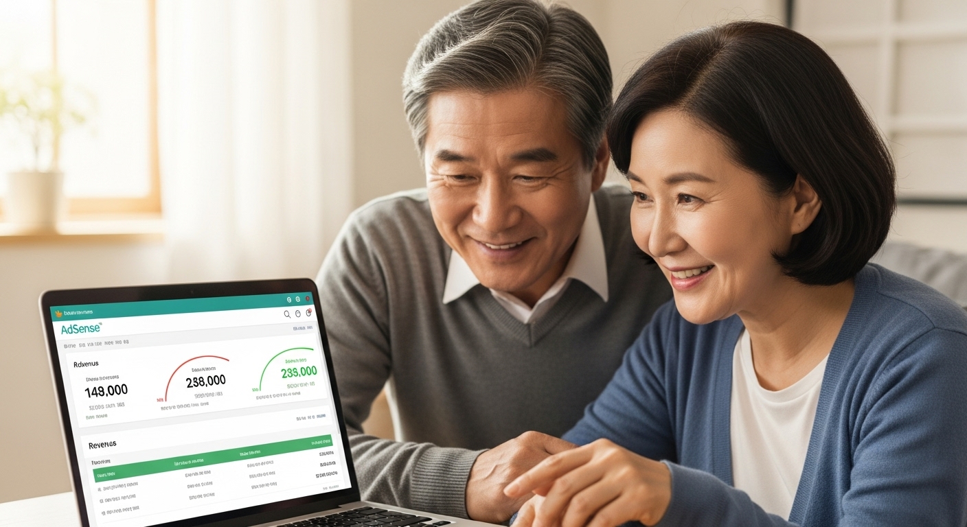 중년 부부가 블로그 수익을 함께 확인