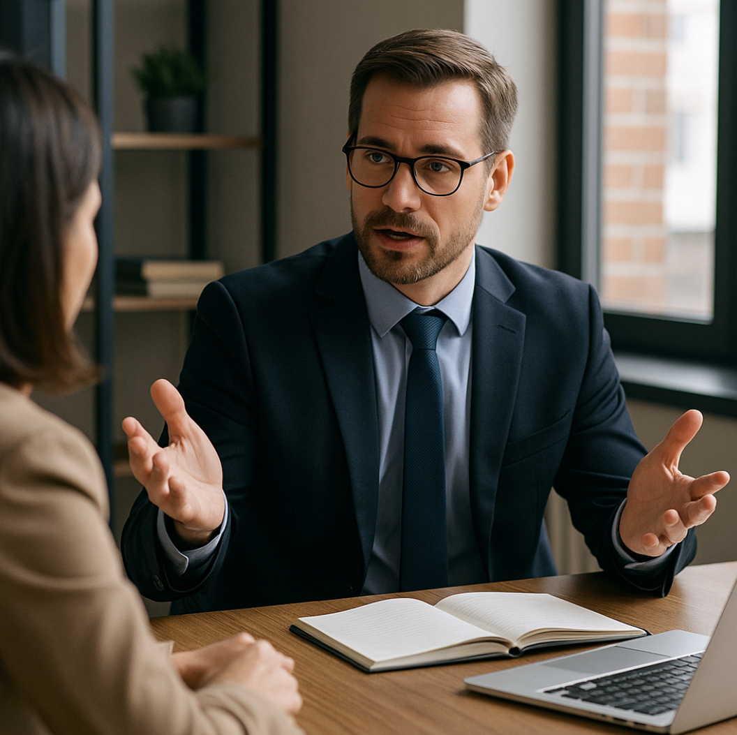 중년남성과 중년 여성 얘기하는 사진