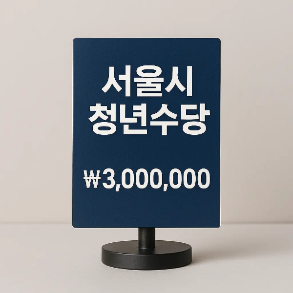 서울청년수당과 300만원 금액이 적힌 네이비 간판 스튜디오컷