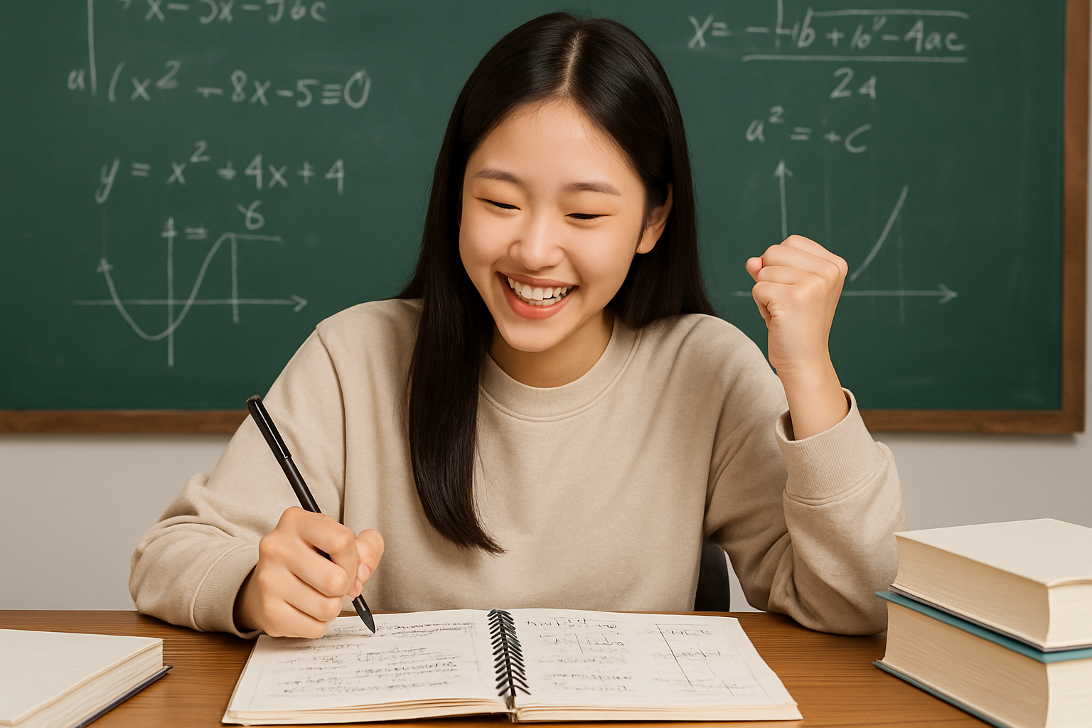 수학-오답노트를-정리하며-공부하는-한국인-여학생-공부에-집중하는-모습-밝은-분위기의-학습공간