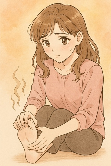 발 냄새로 고민하는 여성