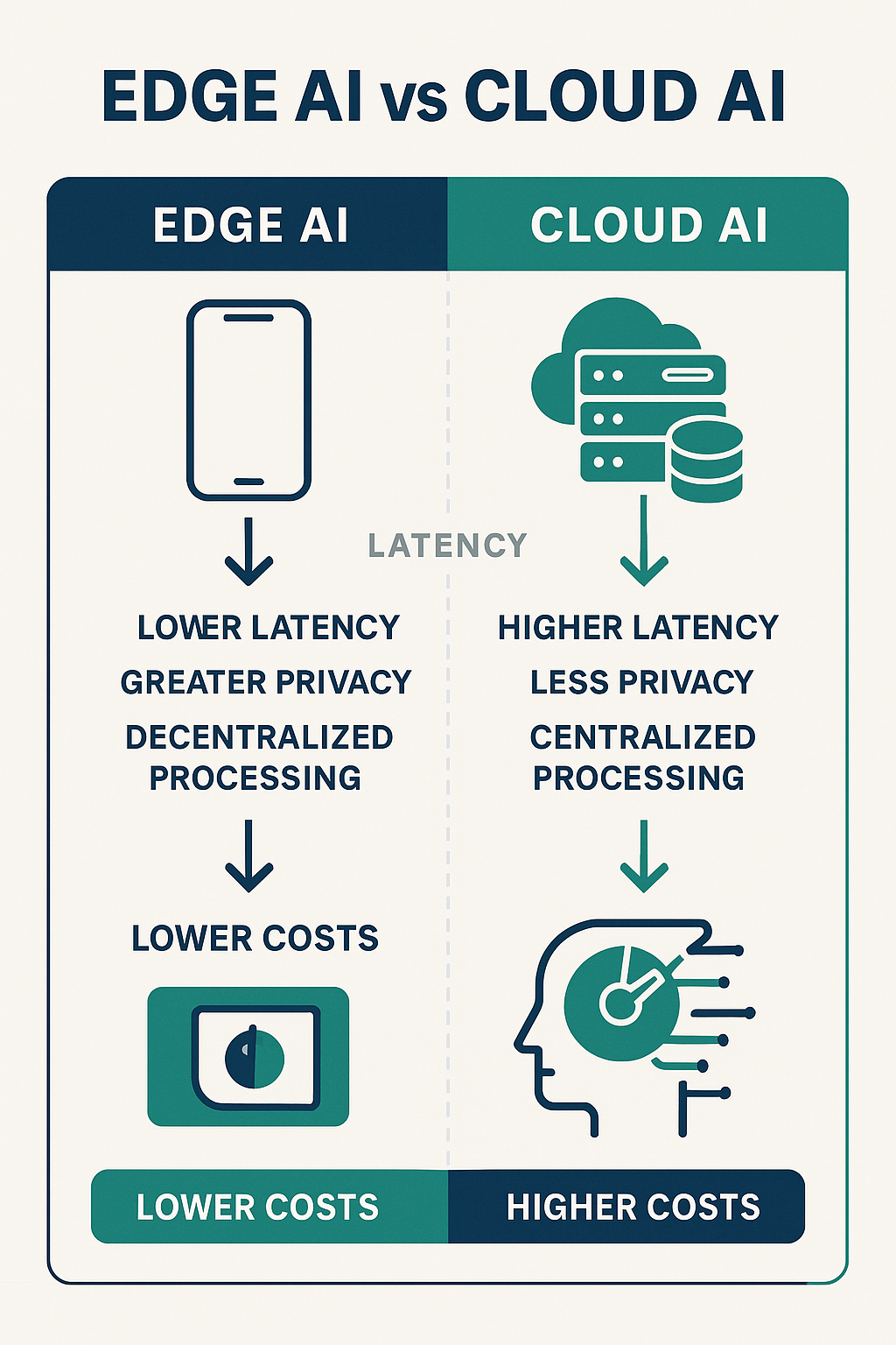 Edge AI와 Cloud AI 아키텍처 비교 인포그래픽