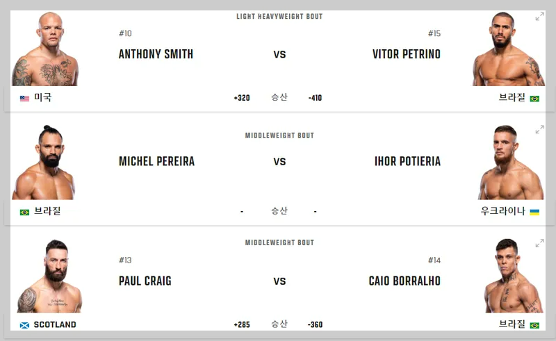 UFC 301 메인 카드