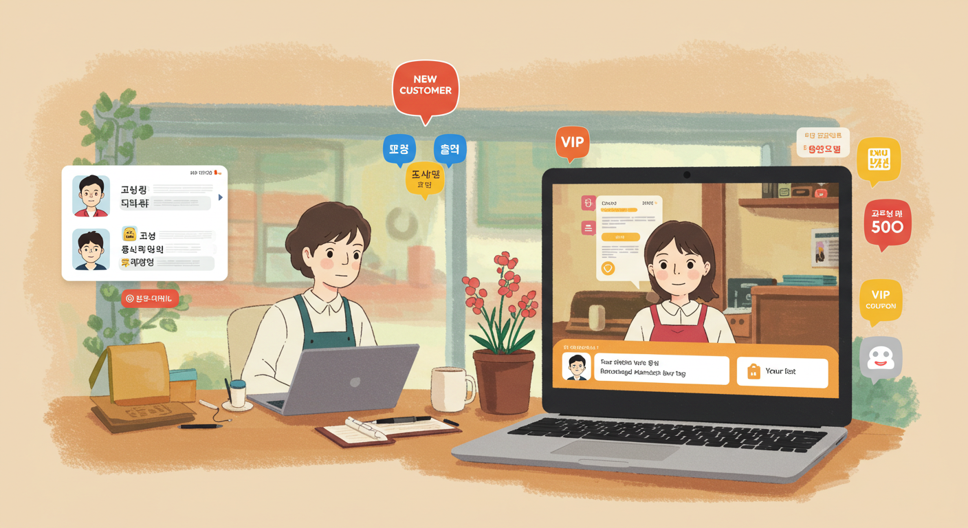 카카오톡 채널에서 고객을 태그별로 관리하고 1:1 상담하는 장면