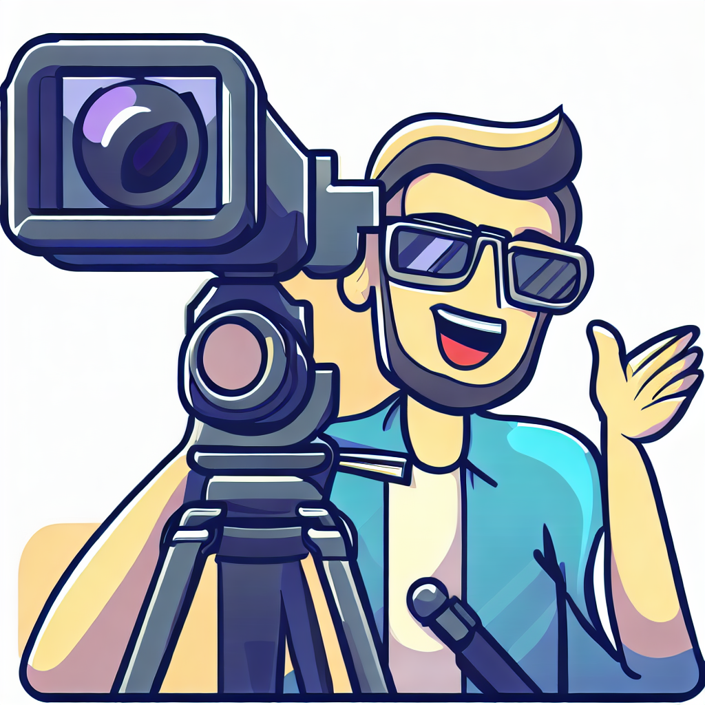 Vector style image of a YouTube creator recording a video in front of a camera
