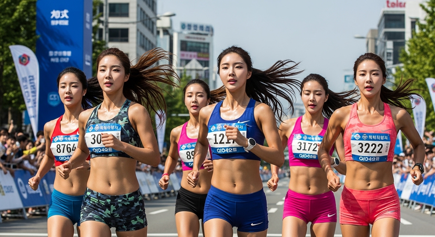 마라톤대회에 참가한 여자들