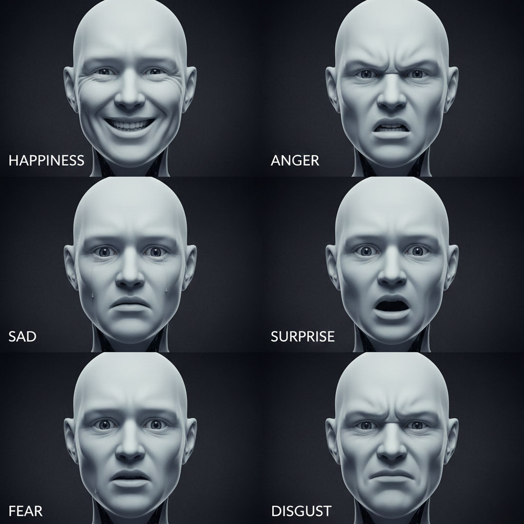 휴머노이드 얼굴 감정 표현 6대 기본세트 구현하기: AU 조합과 속도·강도 기준 템플릿