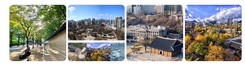 서울 중구 덕수궁 돌담길과 덕수궁 일대의 고궁과 현대 도시가 어우러진 가을 풍경