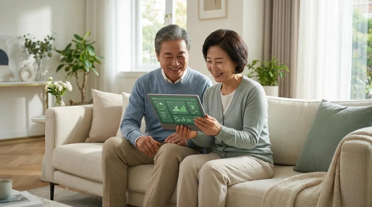 연금 수령 시기 조정을 통해 피부양자 자격을 유지하고 안심하는 노부부의 모습