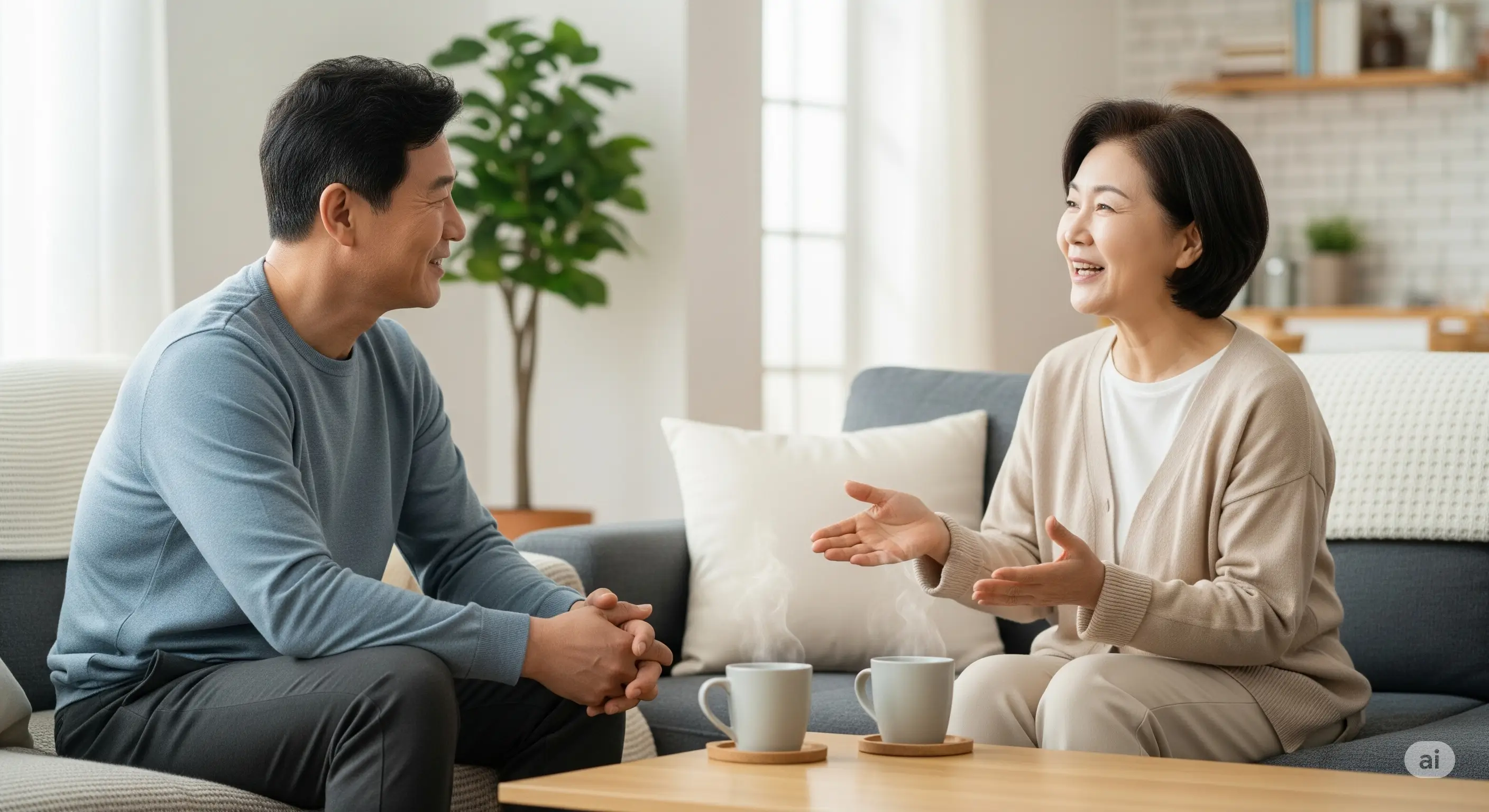 아보하, 실천으로 다시 찾는 사랑: 5060세대 부부가 대화하는 장면
