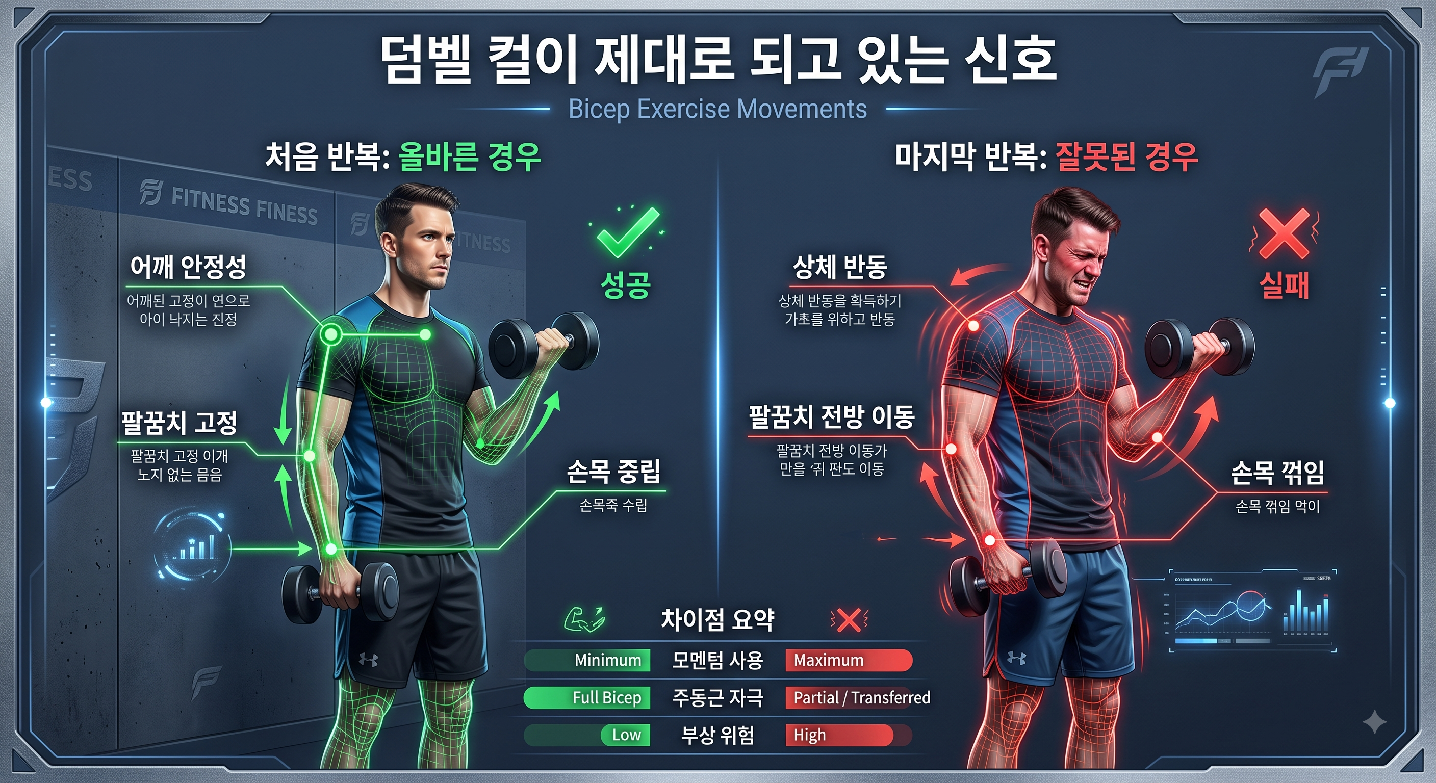 덤벨 컬이 제대로 되고 있는 신호