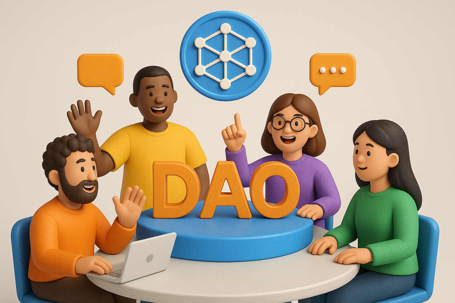3D image of a community-driven, Decentralized Autonomous Organization (DAO)