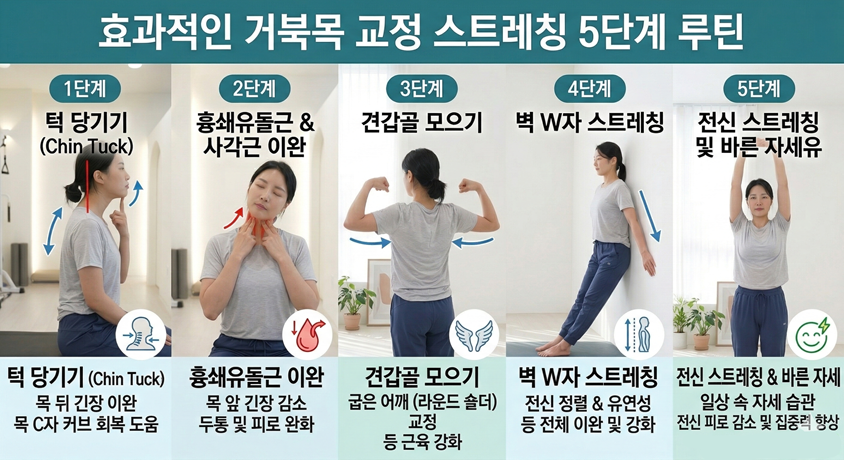 굽은 어깨와 거북목을 동시에 교정하는 스트레칭