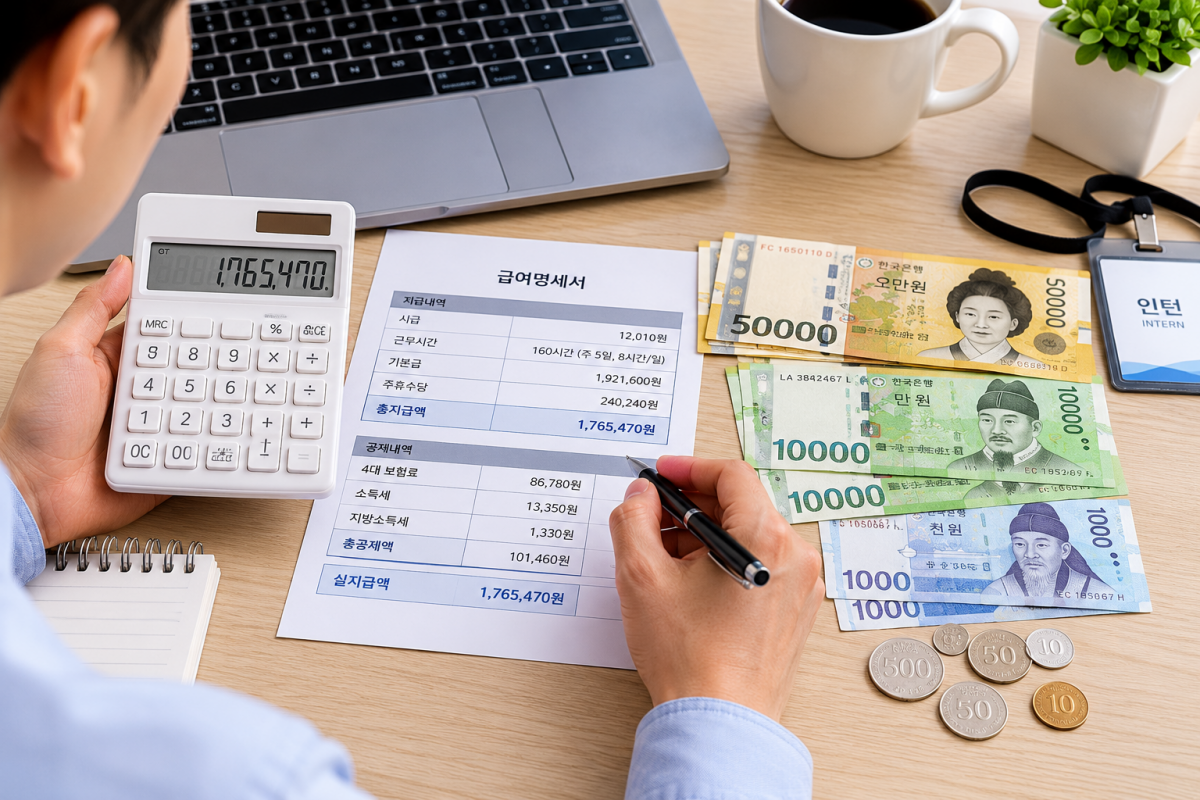 인천시 청년 아르바이트 실수령액 계산 예시와 급여명세서