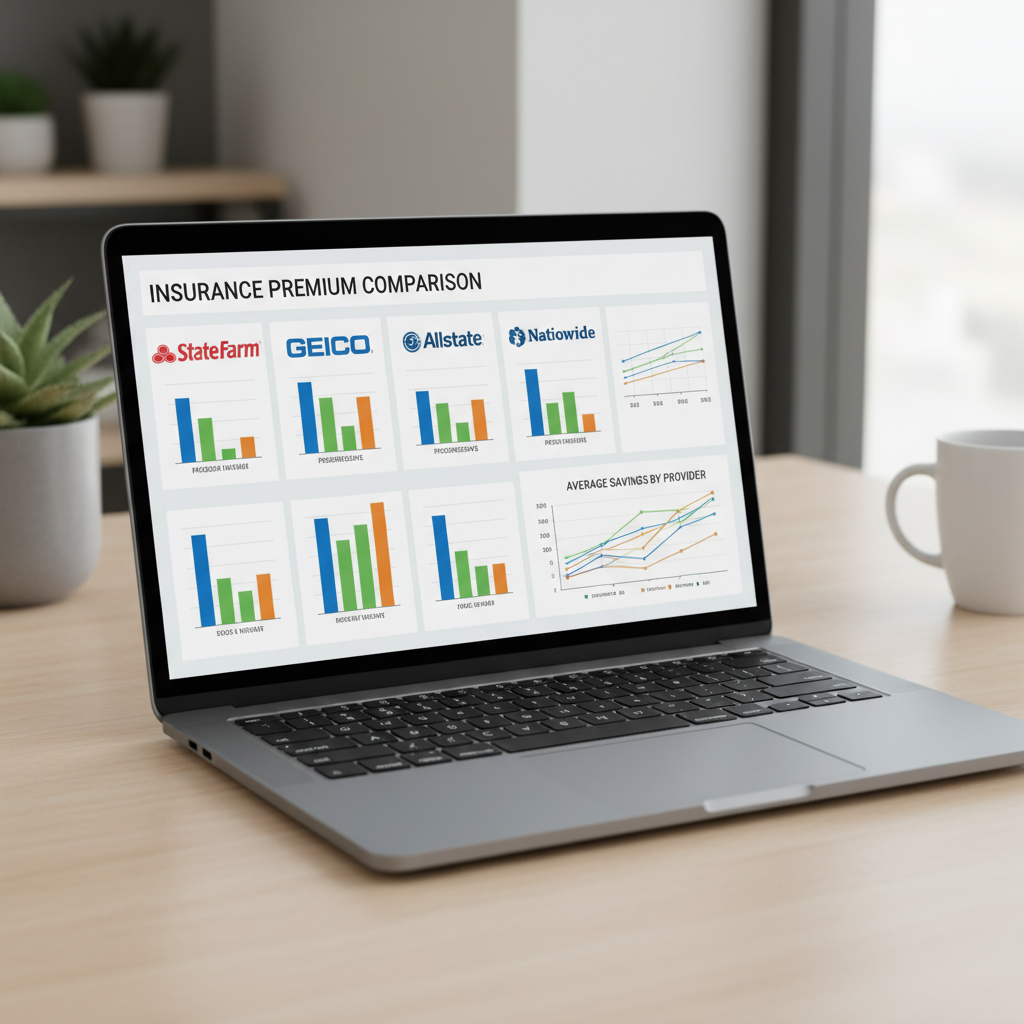 노트북 화면에 표시된 다양한 자동차 보험사의 비교 견적 그래프