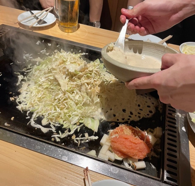 명란&amp;치즈 몬자야키 조리 과정 2