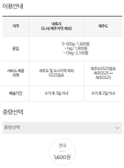 GS편의점반값택배 가격