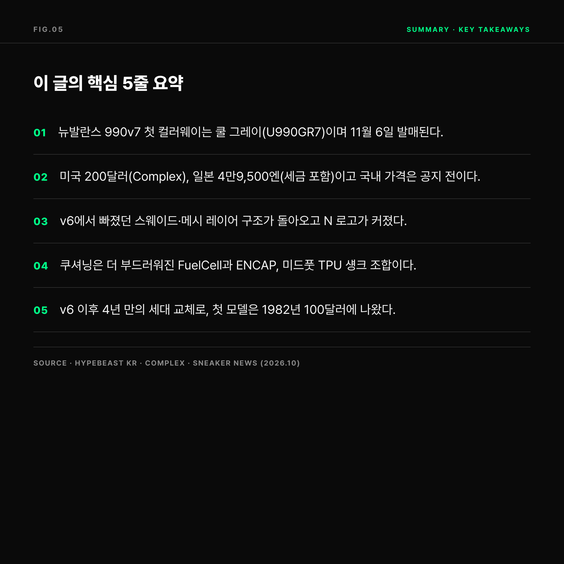 2026 뉴발란스 990v7 쿨 그레이 핵심 요약 5줄