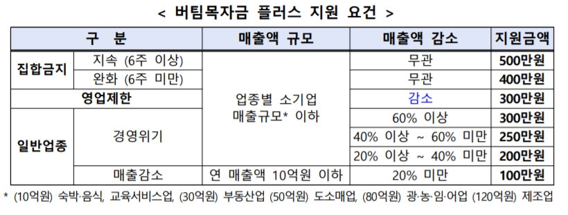 소상공인 버팀목자금 플러스 지원대상