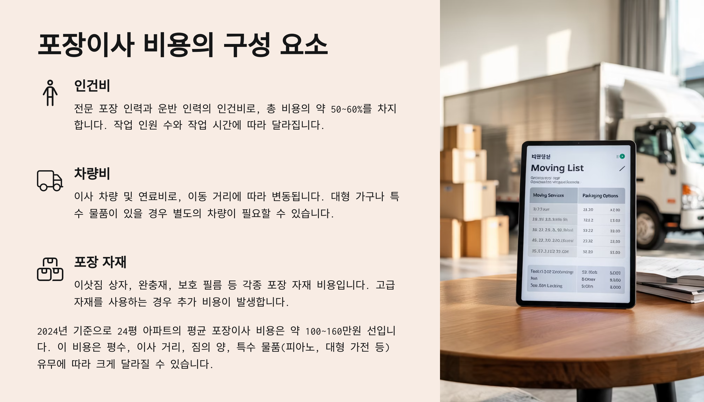 포장이사 비용의 구성요소