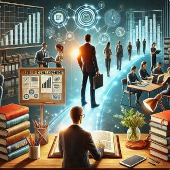 자기 계발을 통해 취업과 커리어 성장의 과정을 시각적으로 표현한 생성 이미지