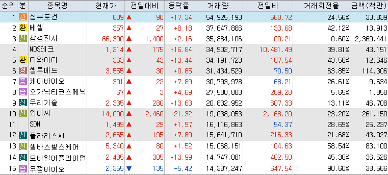 거래량-상위-종목-리스트-캡처-이미지