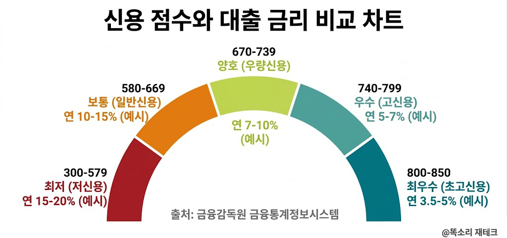 신용 점수 등급별 대출 금리 비교 인포그래픽