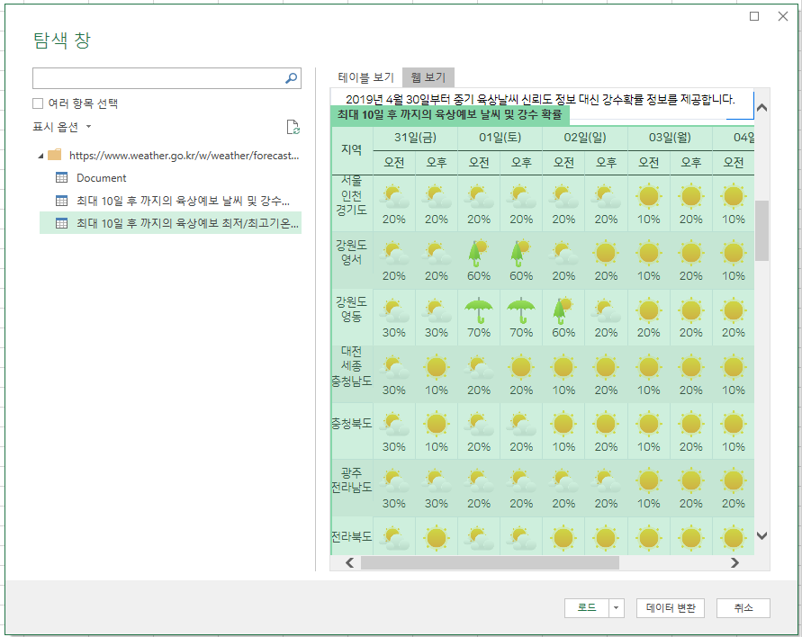엑셀-웹테이블-웹보기