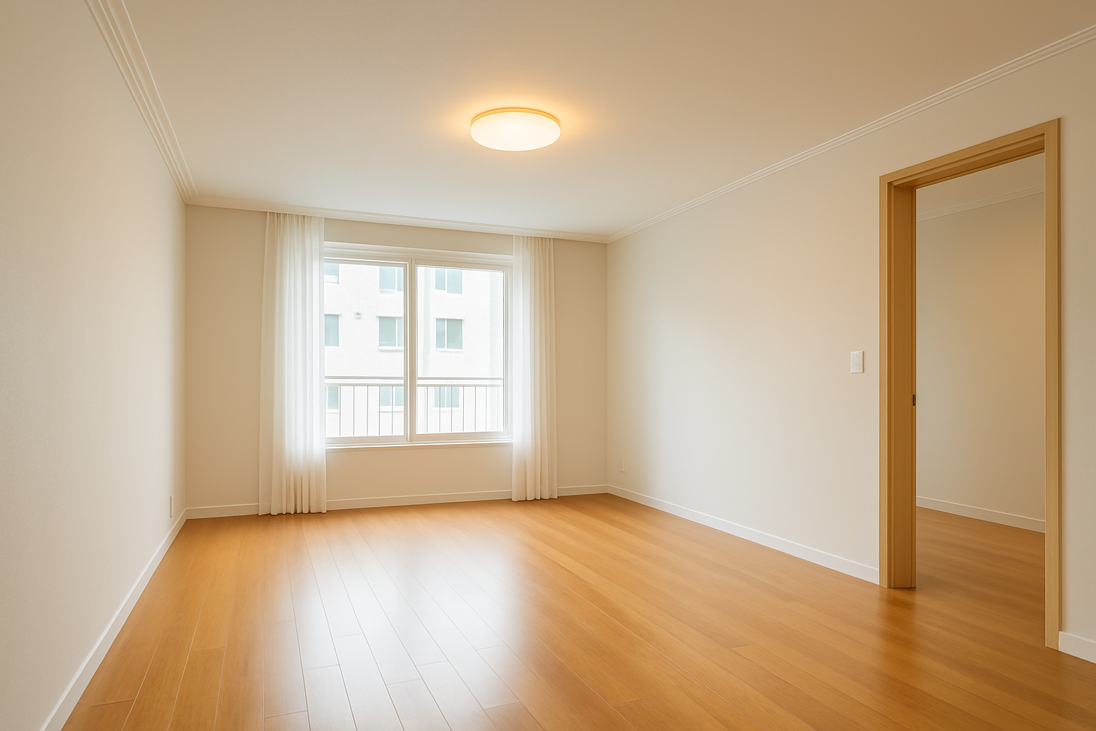 밝은 천장과 단정한 나무 바닥으로 균형 잡힌 인테리어