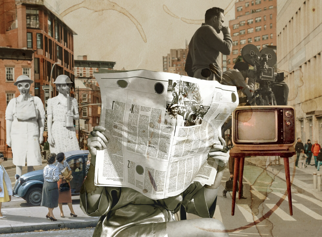 여러 도시나 인물이 하나의 파노라마로 이어진 합성 이미지.