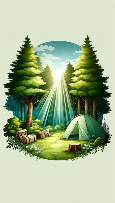 자연 속에서 환경친화적인 미니멀 캠핑을 즐기는 모습을 표현한 사진
