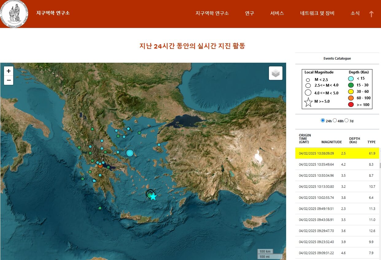 그리스 지진 관측소 화면