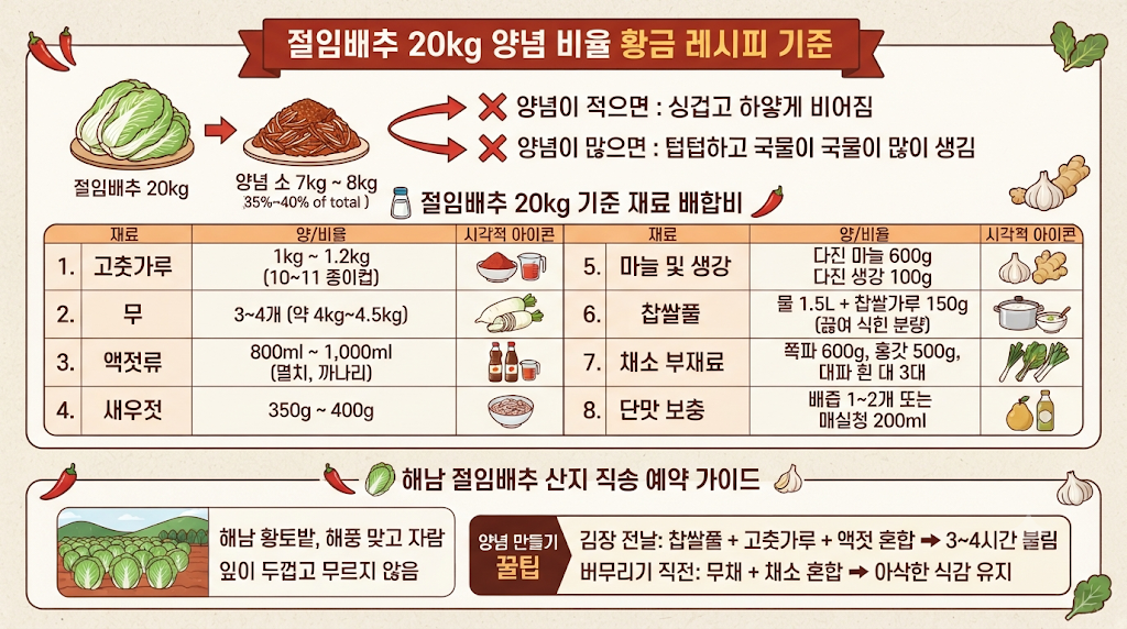 절임배추 20kg 양념 비율 황금 레시피 기준