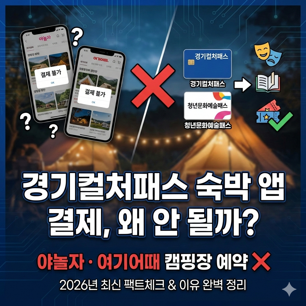 경기컬처패스 캠핑장 예약 야놀자 여기어때 숙박 어플 사용 불가 사유